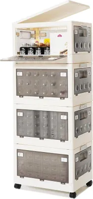 Image de Lot de 4 bacs en plastique avec couvercle, 45 litres, bacs empilables, rangements, bacs pliables en plastique, bacs de rangement à roulettes