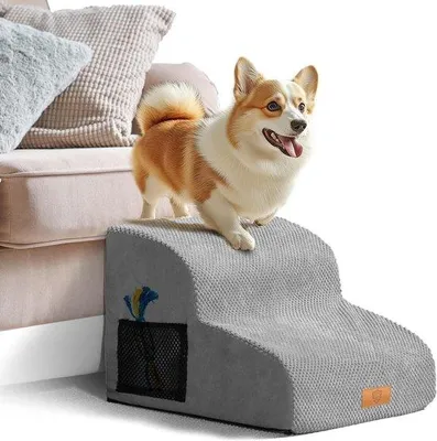 Immagine prodotto di Scala per cani 2 pezzi scala in schiuma per animali domestici con rivestimento rimovibile Scala antiscivolo per cuccioli gatti e animali anziani Grigio