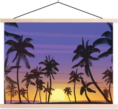 Produktbild von MuchoWow® Textilposter Palme - Sonne - Meer 120x90 cm mit holzfarbenen Rahmen - Magnetisch