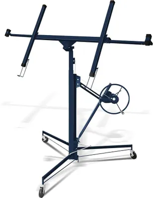Productafbeelding van XXL plaatlift voor gipsplaten, maximale lengte van de plaat: 290 cm, draagvermogen: 68 kg, werkhoogte: 140-350 cm, 3 wielen met parkeerrem, blauw