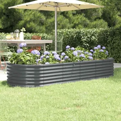 Imagen del producto de Cama elevada de acero galvanizado, de 224x80x36 cm, en color antracita, ideal para jardín, balcón y terraza