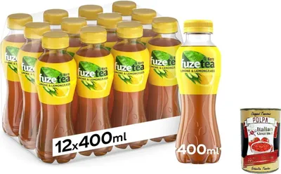 Produktbild von Fuzetea Limone und Zitronengras - 12x 400 ml iced tea, kaltes Zitronentee mit einer Citronella -Note, in 100% recycelbarer PET -Flasche, nicht -alkoholisches Getränk, + Italian Gourmet polpa 400g