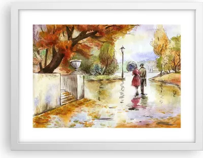 Produktbild von Gerahmtes Poster - Weißer Rahmen - Wetter regen herbst park - 40x30 cm - Wand Bild - Wanddeko - Wandbilder - Kunstposter - Wandposter - Bilderrahmen - Bilder - Kunstdruck - Wandbild - P2WAA40x30-2914