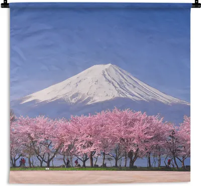 Produktbild von MuchoWow® Wandteppich Wandbehang Fuji in Asien mit Kirschblüten im Vordergrund 150x150 cm Tapisserie Dekoration Wandtuch - Wohnaccessoires - Modernes