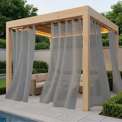 Produktbild von Outdoorvorhänge Wasserdicht Transparent Vorhang mit Abnehmbaren Schlaufen für Balkon Terrasse Pavillon, 1 Stück, Hellgrau, B132xH244cm