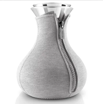 A light gray fabric-covered carafe with a silver zipper and a silver top.