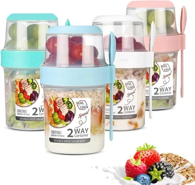 Produktbild von 4-in-1 Yoghurtbeker To Go – BPA-frei, Snack- & Müsli-Becher, dicht, tragbar