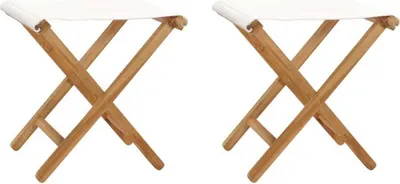 Produktbild von Klappstühle 2 Stk. Teak Massivholz und Stoff Cremeweiß