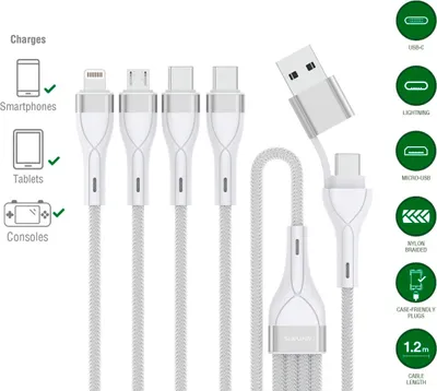 Immagine prodotto di 4smarts 541024 Cavo USB da 1,2 m USB A/USB C USB C/Micro USB-A/Lightning White (541024)
