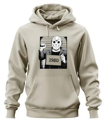 Produktbild von Horror Hockeymaske 1980 Slasher Polizeifoto Retro Vintage Hoodie Kapuzenpullover, Natur, S