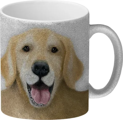 Produktbild von Glitzer-Glitzer-Kaffeebecher mit Golden Retriever Motiv