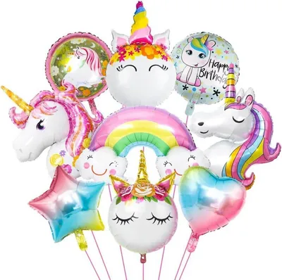 Produktbild von 9er Luftballon Einhorn Set XXL Folienballon Unicorn Regenbogen Party Dekoration