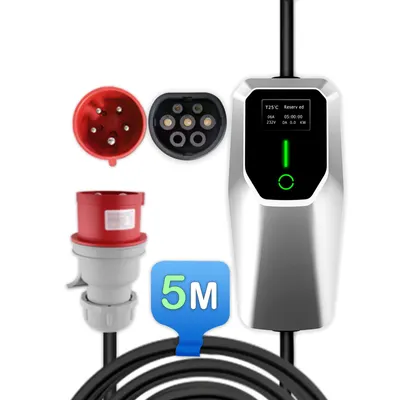 Produktbild von 5m 3-phasig 11kW/22kW 1-phasig 3.5kW/7kW 3-phasig EV-Ladegerät Typ 2 tragbar für Elektroauto & Plug-in-Hybrid