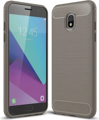 Immagine prodotto di Custodia in silicone grigio effetto carbonio per Samsung Galaxy J3 2018, cover protettiva in TPU