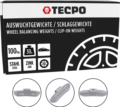 Produktbild von TECPO Schlaggewichte Zink Auswuchtgewichte 30g x 100 Wuchtgewichte für Stahlfelgen korrosionsbeständig Radwuchtung Auswuchtmaschinen