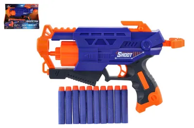 Obrázek produktu pro Pistole na pěnové náboje 28cm plast + 10 ks nábojů v krabici 31x22x7cm