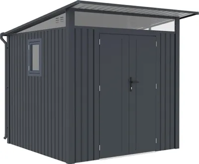 Produktbild von Rockford Gerätehaus Metall Geräteschuppen 232 x 254 cm Gartenhaus mit Pultdach inkl. Regenrohre Porto 200 Anthrazit