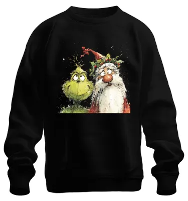 Produktbild von Grinch Weihnachtsmann frech Weihnachtsspaß Aquarell Cartoon Sweatshirt Pullover, Schwarz, XL