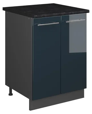 Image de Meuble bas sous-évier Vicco Fame-Line Bleu foncé brillant/Anthracite 60cm, Model 65277