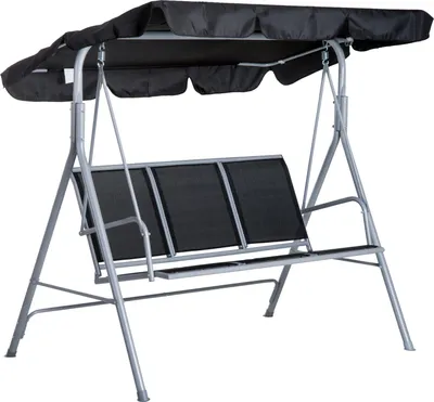 Produktbild von Hollywoodschaukel mit verstellbarem Sonnendach, 3-Sitzer Gartenschaukel mit Anti-Rutsch-Füßen, Schaukelbank belastbar bis 240 kg, Gartenliege für Garten, Terasse, 171x108x150cm, Schwarz