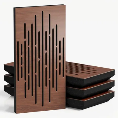 Imagen del producto de Juego de 10 paneles acústicos estrechos WAVE-F, 50x25x5 cm, nogal/