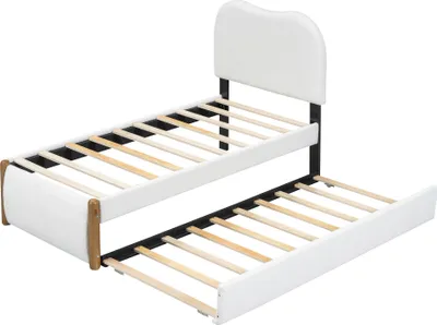 Immagine prodotto di okwish Letto a piattaforma per bambini 90×200 cm con rete e letto a scomparsa 90×190 cm, letto imbottito per bambini e bambine, letto singolo funzionale con testata a forma di nuvola, bianco (senza materasso)