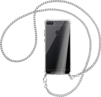 Produktbild von Handykette Backcover-Schutzhülle mit Band (Metall silberfarben) für Huawei P smart / Enjoy 7S - silberfarbene Kette