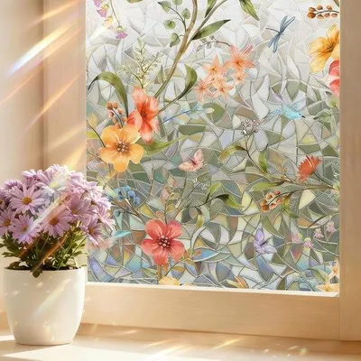 Produktbild von Raamfolie, undurchsichtig, selbstklebend | Sichtschutzfolie für Fenster | Buntglas-Fensterfolie, statisch haftend, 90 x 200 cm | Anti-UV
