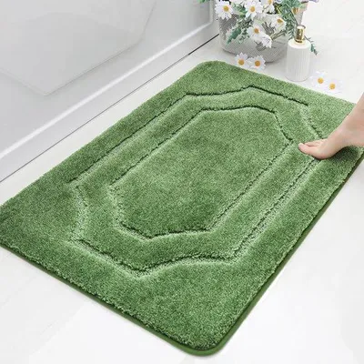 Imagen del producto de Ibenzoa® Alfombrilla de baño de algodón, 60 x 90 cm – suave, absorbente, antideslizante (TPR) y lavable, color verde