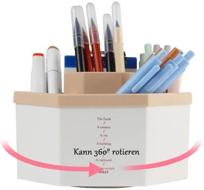 Obrázok produktu pre Otočný držiak na ceruzky s 5 priehradkami, PP, ružový, kancelársky organizér