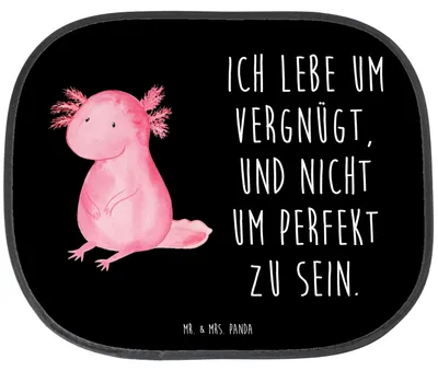 Produktbild von Mr. & Mrs. Panda Sonnenschutz für Autoscheiben Axolotl Niedlich - Schwarz - Geschenk, Sonnenblende Auto, Lebensweisheit, Seitenscheibe, saugnapf, Autoscheibe, Zufrieden