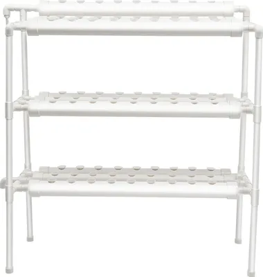 Produktbild von Hydroponisches Anbausystem - 3-stufiges Grow-Kit - 90 Pflanzplätze - Bodenstehend - Für Blattgemüse - Innen/Außen - Weiß