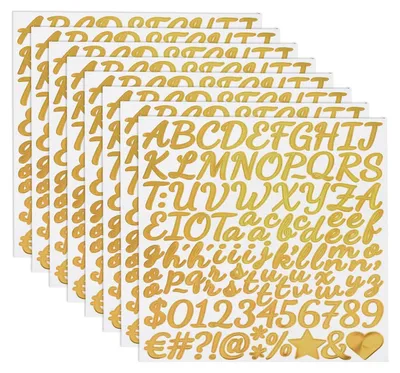 Glitter Buchstaben Aufkleber, 8 Blatt, 2,5 cm, Gold, Vinyl