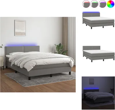 Immagine prodotto di vidaXL Letto a molle con materasso e tessuto LED grigio scuro 140x200 cm - Letti e strutture letto