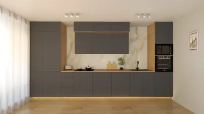 Produktbild von Küchenzeile – Küchenblock – Einbauküche – Komplettküche – Singleküche – Nexa – KÜ03 – 460 cm – Grau Matt Ohne Arbeitsplatte & Elektrogeräte