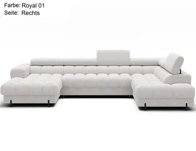 Produktbild von Wohnlandschaft in U-Form XXL Falco Sofa mit Bettkasten und Schlaffunktion Teddystoff Royal 01 Weiss rechts