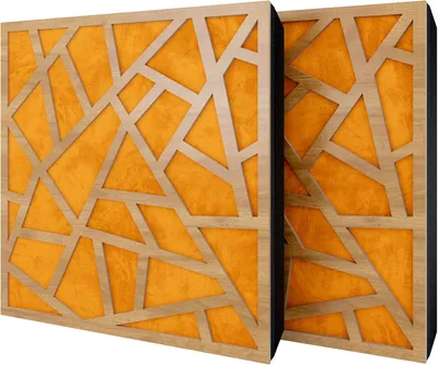 Obrázek produktu pro Balení po 2 kusech – akustický panel s sametovým potahem a montážní sadou | 50 x 50 x 5 cm | Absorpce, difúze, odraz a zvuková izolace | [SKYROSS – dub | žlutá]