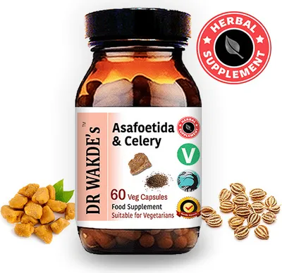 Produktbild von DR WAKDE'S Asafoetida & Sellerie Kapseln | 60 Vegi Caps | Ayurveda-Supplement | Vegan | 100% Kräuter | Mengenrabatte | Am selben Tag Versand