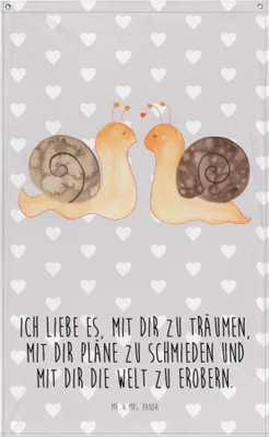 Produktbild von Mr. & Mrs. Panda Wandbild Schnecken Liebe - Grau Pastell - Geschenk, Gobelin, Pärchen, Wandteppich, Tapisserie, Gemeinsam, Träume, Tapestry, Wandbehang, Freundin, Paar