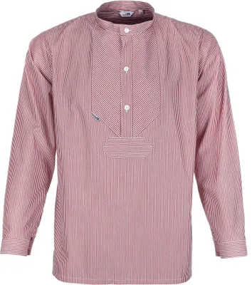 Produktbild von modAS Uni Fischerhemd Sommer Langarm-Shirt mit Stehkragen - Gestreiftes Hemd im Finkenwerder-Stil in Rot-Weiß Größe Damen 46 – Herren 52