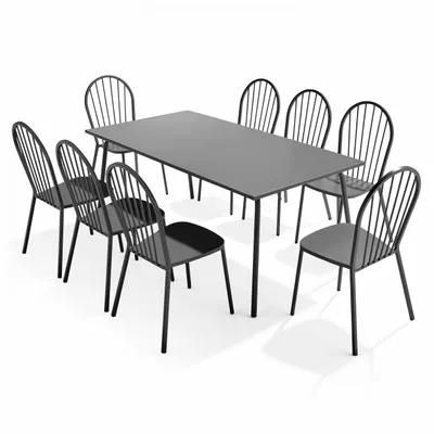 Immagine prodotto di Tavolo da giardino e 8 sedie da bistrot in acciaio grigio - Oviala Palavas