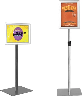 Produktbild von Präsentationsständer A4, Werbeständer Plakatständer Poster Ständer, Ständer mit Poster Rahmen und Schild, Infoständer höheverstellbar und schwenkbar (Silber)