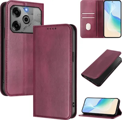 Immagine prodotto di Custodia per Tecno Pova 6/Pova 6 Pro 5G, custodia in pelle vintage con protezione RFID, slot per schede, supporto Rosso