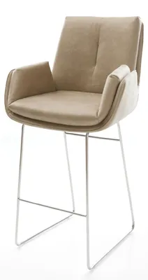 Produktbild von DELIFE Barstuhl Clea-Flex Mikrofaser Beige Vintage Kufengestell Edelstahl Silberfarben