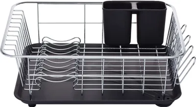 Produktbild von KitchenCraft Abtropfständer, Abtropfgitter für Besteck und Geschirr, Abtropfschale mit Abfluss, Besteckkorb mit Abflusslöchern, Abtropfgestell Schwarz