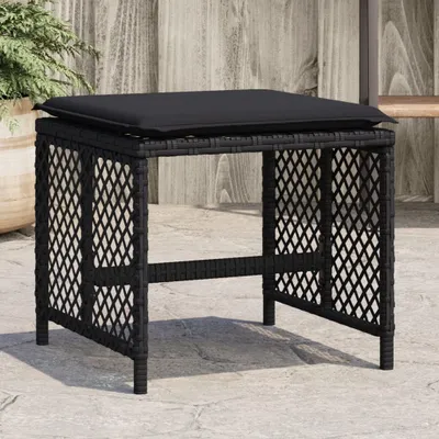 Produktbild von Gartenhocker mit Kissen 4 Stk. Schwarz 41x41x36 cm Poly Rattan, Gartenhocker 2024 Neu