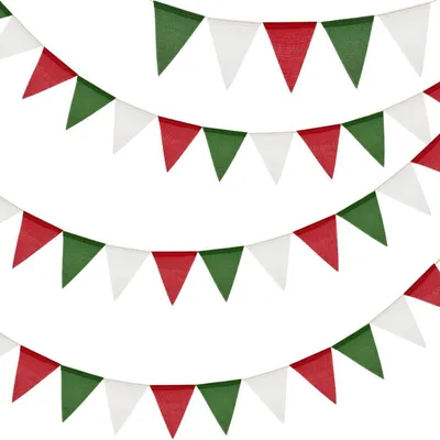 Image de Guirlande de fanions pour l'extérieur, rouge, vert et blanc, 12 mètres, lot de 3, en jute, 36 fanions, résistante aux intempéries