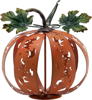 Produktbild von Herbstdeko Kürbis Metall Gartenstatue Terrasse Rasen 24cm