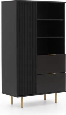 Produktbild von Regalschrank NUBIA NB-04 mit 2 Schubladen 1 Tür Regal SoftClose Push-to-Open Schrank 80 x 140 cm Standregal Wohnzimmer Modern (Schwarz Matt)