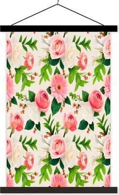 Produktbild von MuchoWow® Textilposter Blumen - Rosen - Frühling 60x90 cm mit schwarzem Rahmen - Poster Wohnzimmer